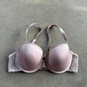Chantelle Le Marais T-Shirt Bra Size 34C Nude Lace Smooth Underwire Memory Foam